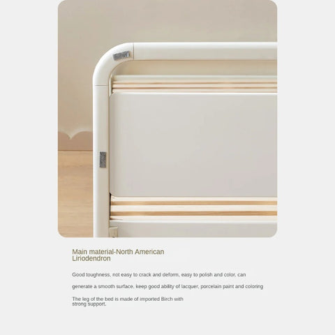 Rubber wood, Poplar Solid Wood Children's Bed Cream Soft Bag Headboard<