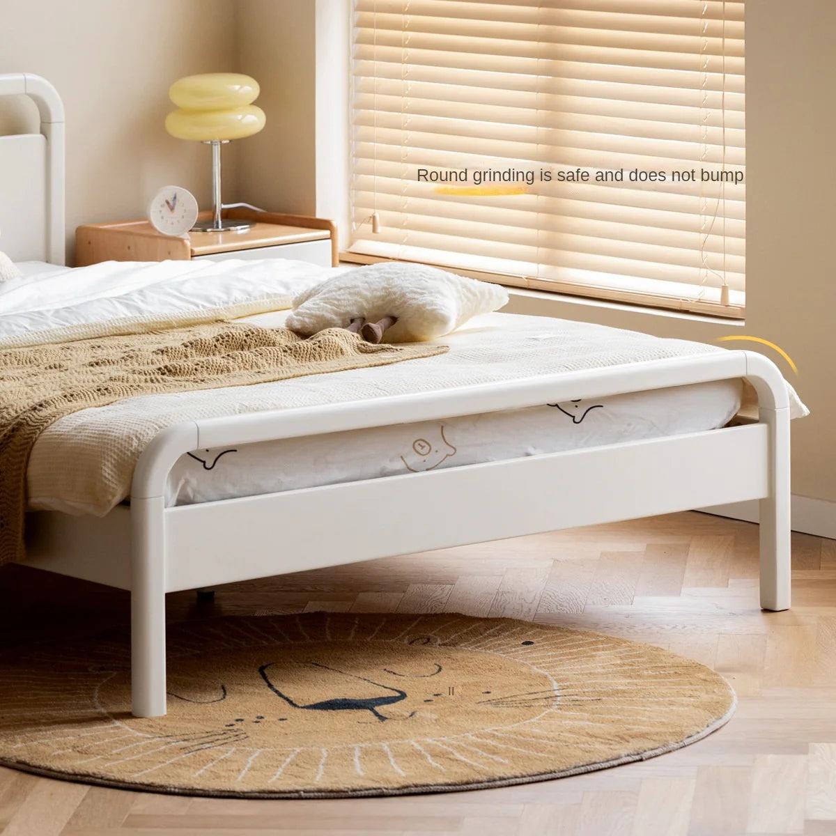 Rubber wood, Poplar Solid Wood Children's Bed Cream Soft Bag Headboard<