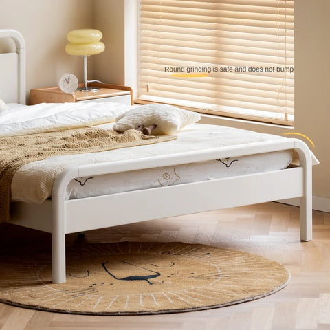 Rubber wood, Poplar Solid Wood Children's Bed Cream Soft Bag Headboard<