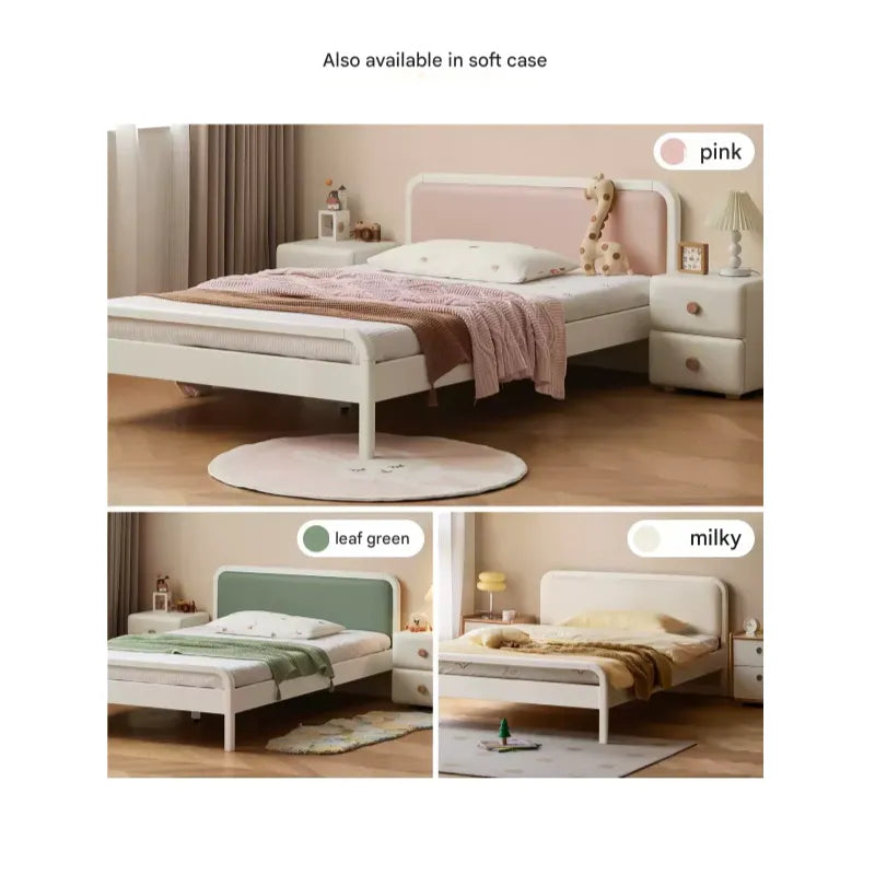 Rubber wood, Poplar Solid Wood Children's Bed Cream Soft Bag Headboard<