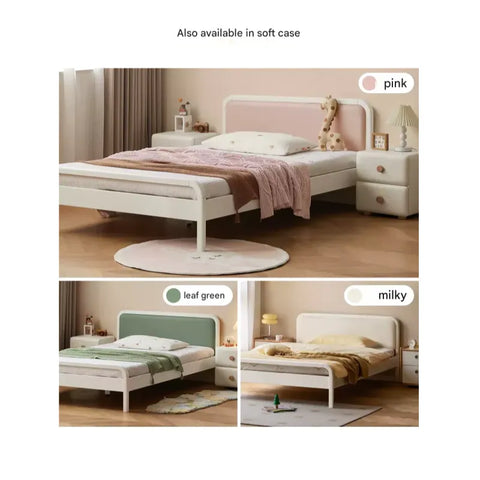 Rubber wood, Poplar Solid Wood Children's Bed Cream Soft Bag Headboard<