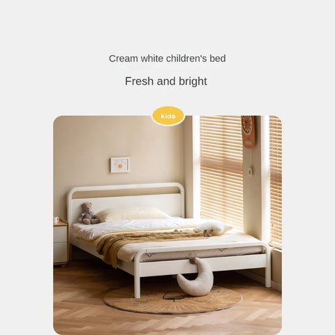Rubber wood, Poplar Solid Wood Children's Bed Cream Soft Bag Headboard<