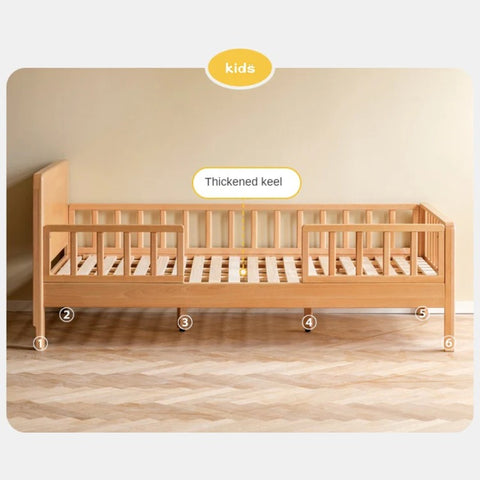 Beech Solid Wood Children's Bed for Boys and Girls Spliced Bed with Guardrail<