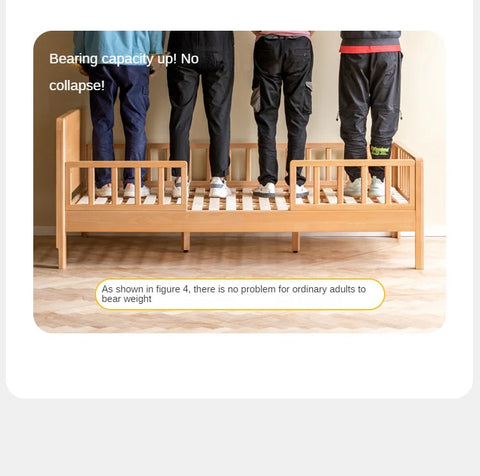 Beech Solid Wood Children's Bed for Boys and Girls Spliced Bed with Guardrail<