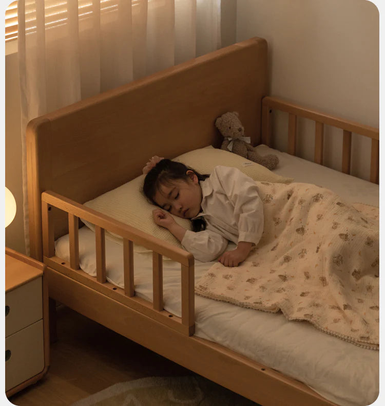 Beech Solid Wood Children's Bed for Boys and Girls Spliced Bed with Guardrail<