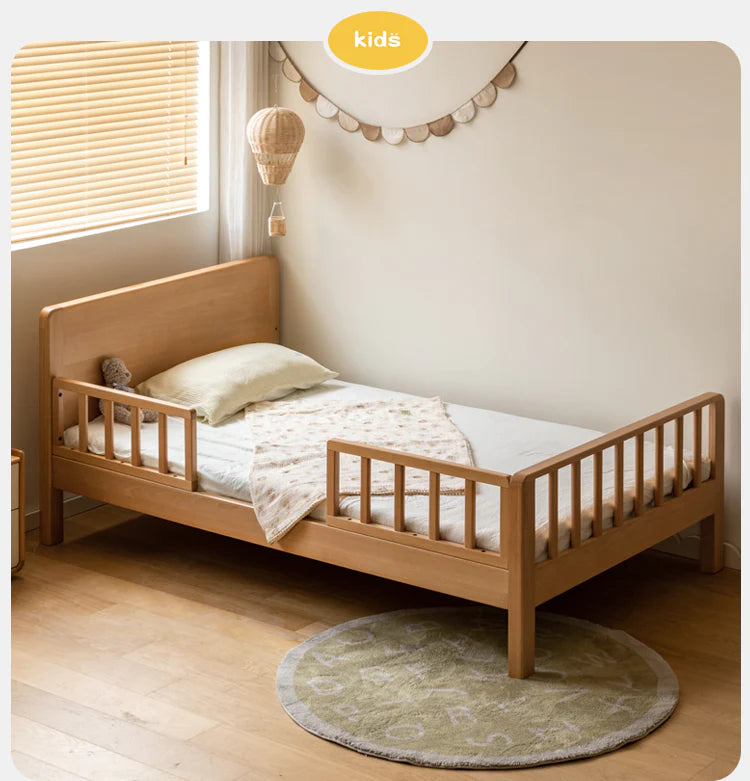 Beech Solid Wood Children's Bed for Boys and Girls Spliced Bed with Guardrail<