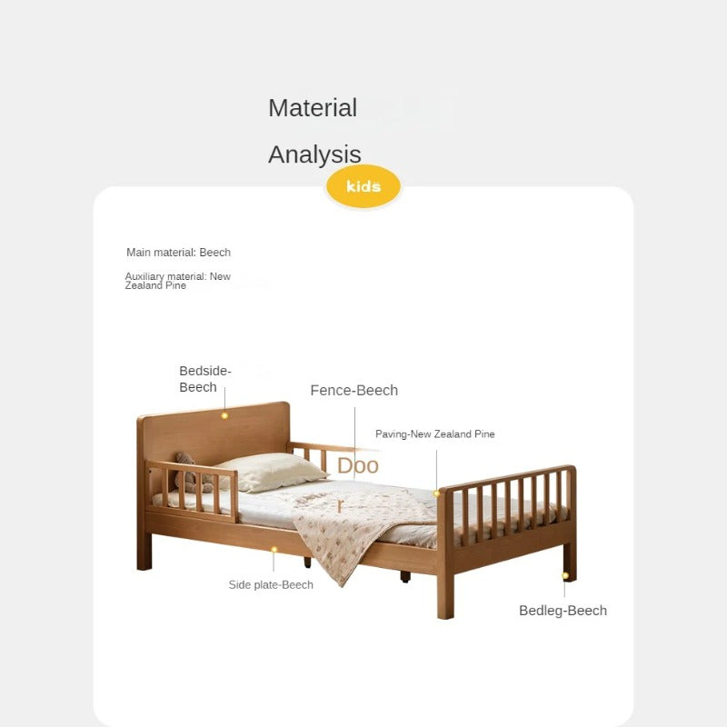 Beech Solid Wood Children's Bed for Boys and Girls Spliced Bed with Guardrail<