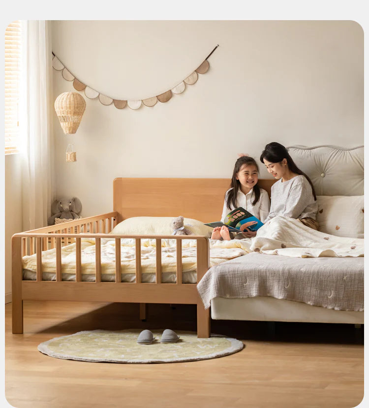 Beech Solid Wood Children's Bed for Boys and Girls Spliced Bed with Guardrail<