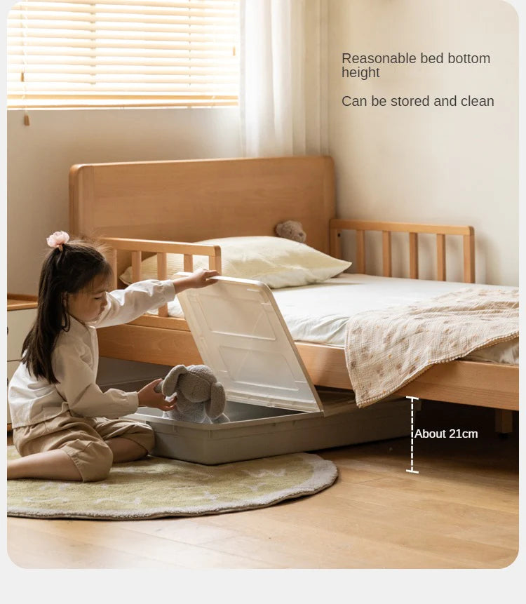 Beech Solid Wood Children's Bed for Boys and Girls Spliced Bed with Guardrail<
