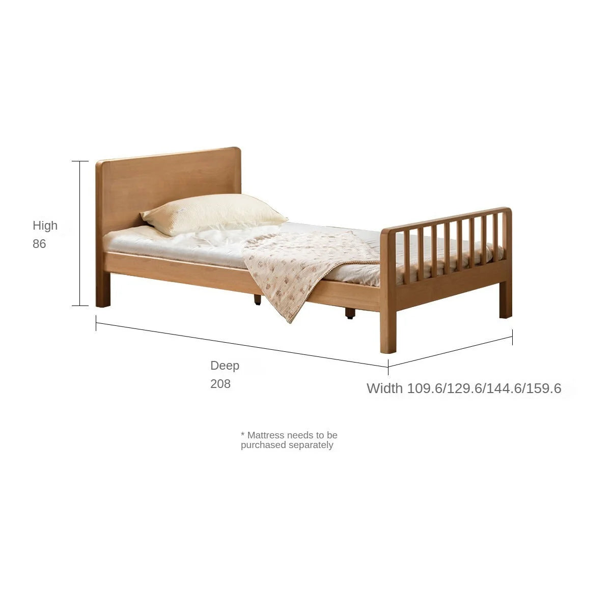 Beech Solid Wood Children's Bed for Boys and Girls Spliced Bed with Guardrail<