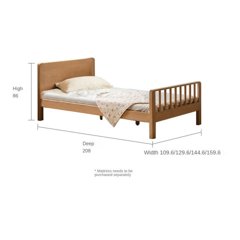 Beech Solid Wood Children's Bed for Boys and Girls Spliced Bed with Guardrail<