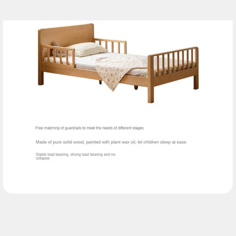 Beech Solid Wood Children's Bed for Boys and Girls Spliced Bed with Guardrail<