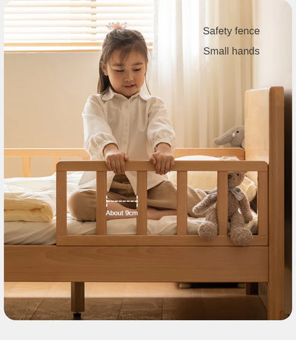 Beech Solid Wood Children's Bed for Boys and Girls Spliced Bed with Guardrail<