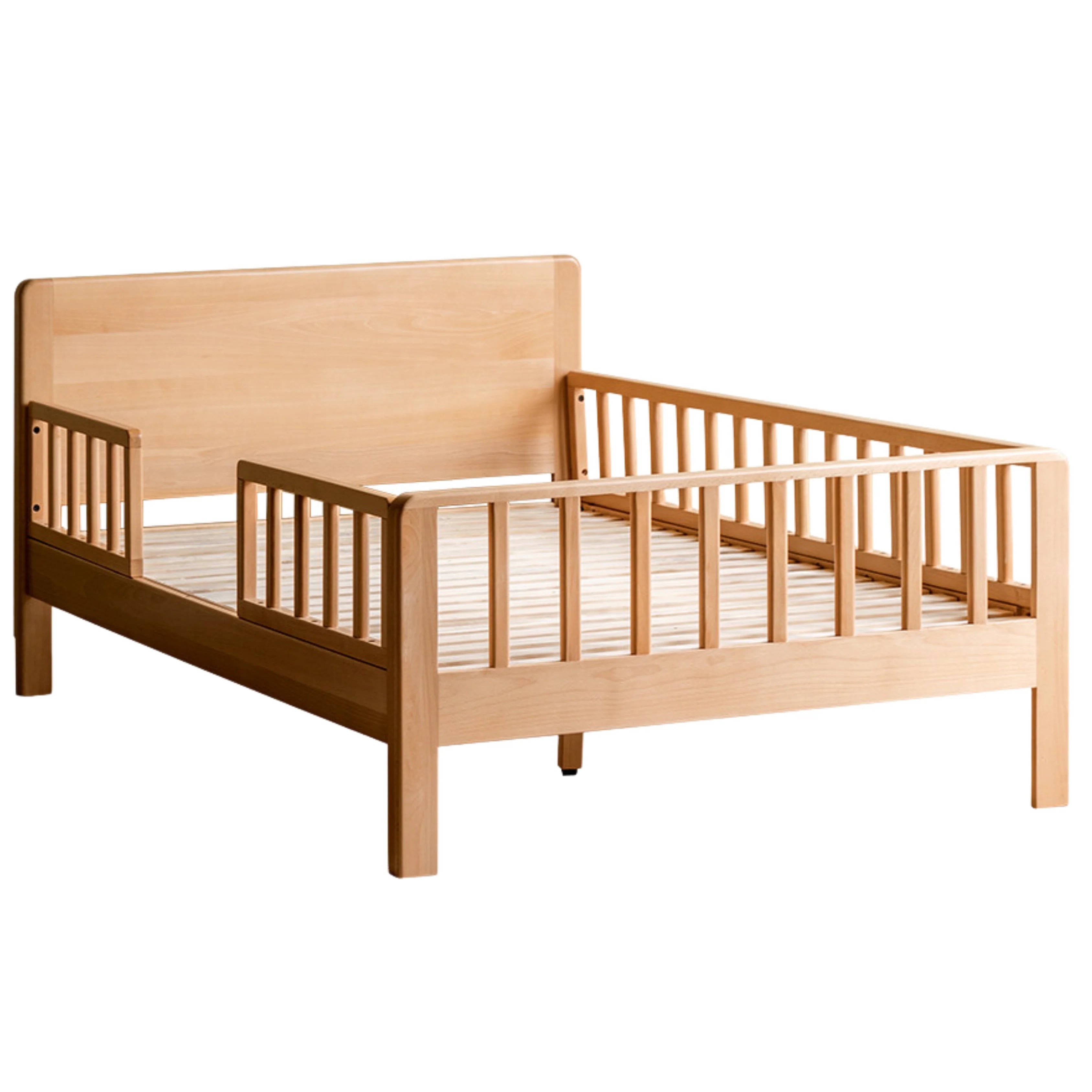 Beech Solid Wood Children's Bed for Boys and Girls Spliced Bed with Guardrail<