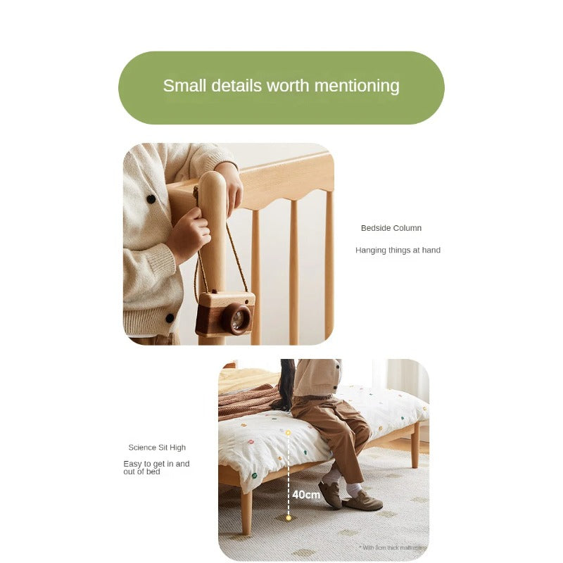 Beech Solid Wood Children's bed with organic leather<