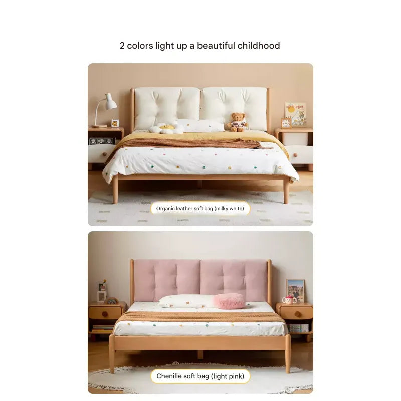 Beech Solid Wood Children's bed with organic leather<