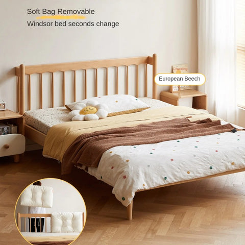 Beech Solid Wood Children's bed with organic leather<