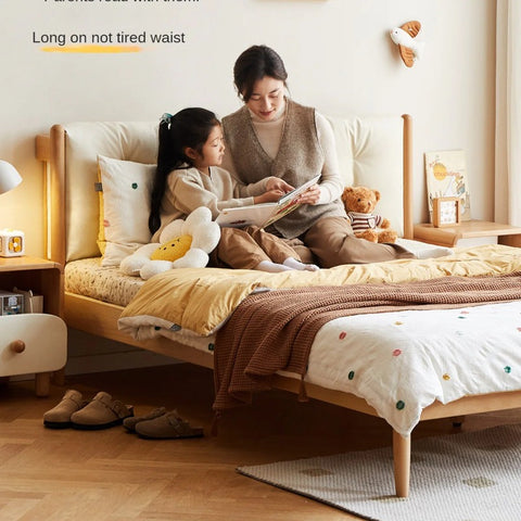 Beech Solid Wood Children's bed with organic leather<