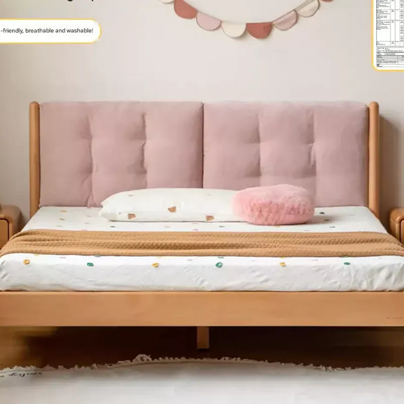 Beech Solid Wood Children's bed with organic leather<