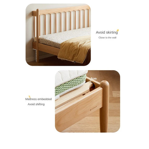 Beech Solid Wood Children's bed with organic leather<