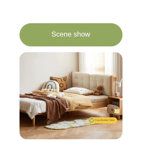 Beech Solid Wood Children's bed with organic leather<