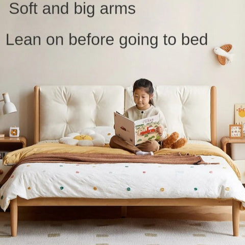 Beech Solid Wood Children's bed with organic leather<