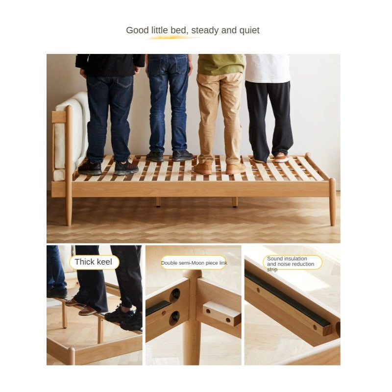 Beech Solid Wood Children's bed with organic leather<