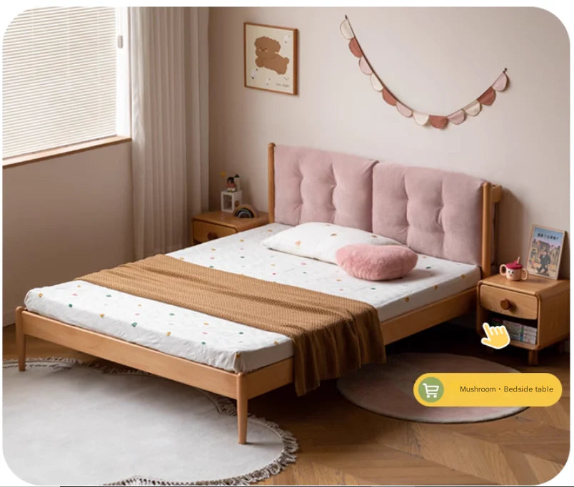 Beech Solid Wood Children's bed with organic leather<