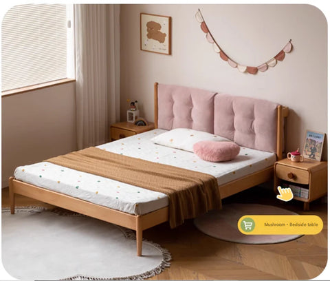Beech Solid Wood Children's bed with organic leather<