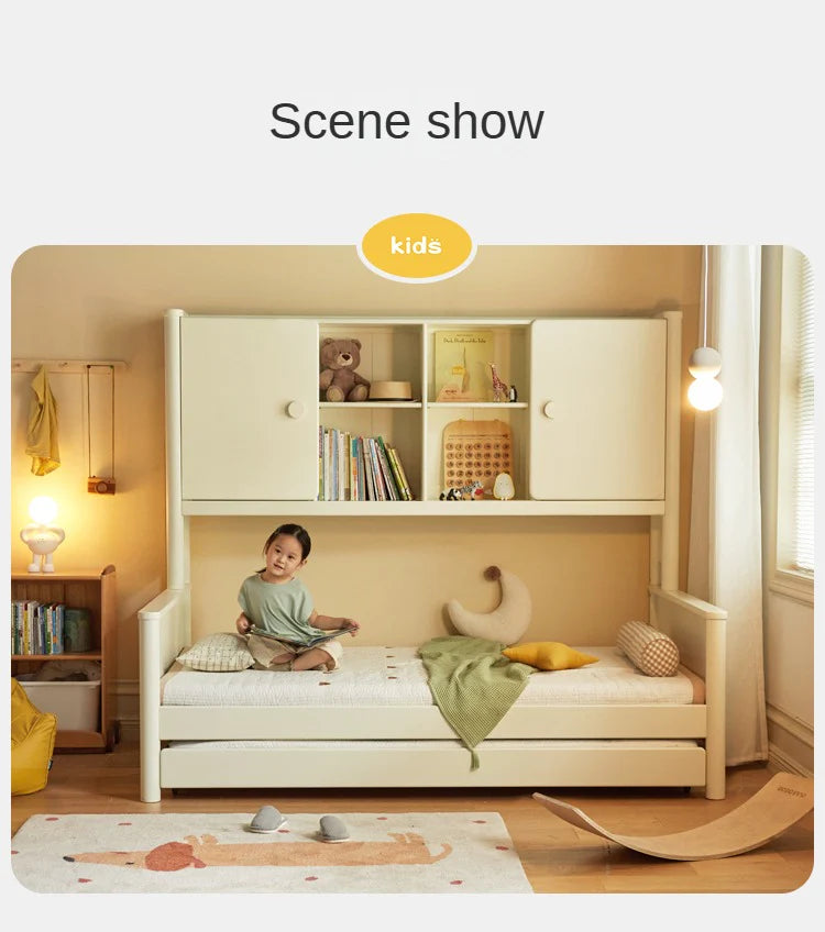 Poplar Solid Wood Children's Storage White Single Bed.