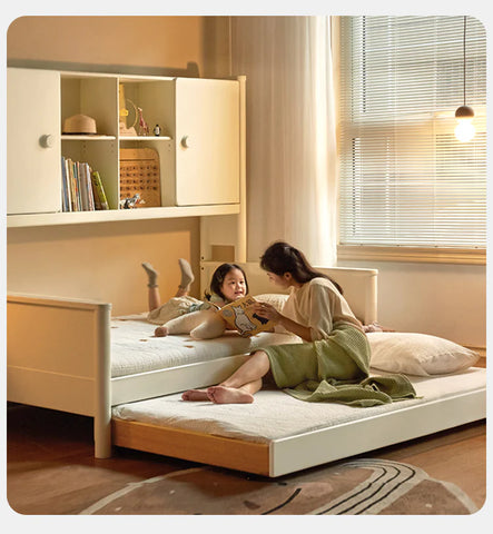 Poplar Solid Wood Children's Storage White Single Bed.