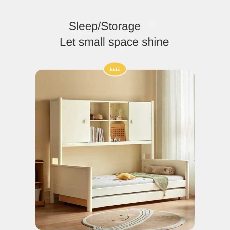 Poplar Solid Wood Children's Storage White Single Bed.