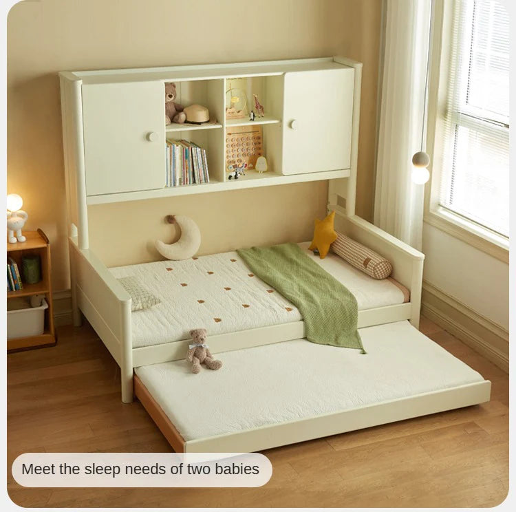 Poplar Solid Wood Children's Storage White Single Bed.