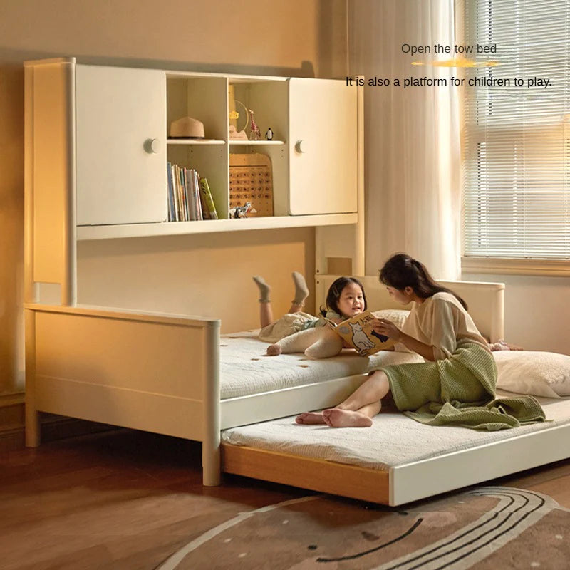 Poplar Solid Wood Children's Storage White Single Bed.