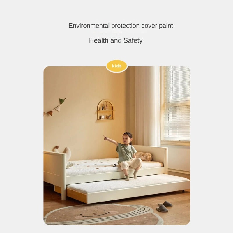 Poplar Solid Wood Children's Storage White Single Bed.