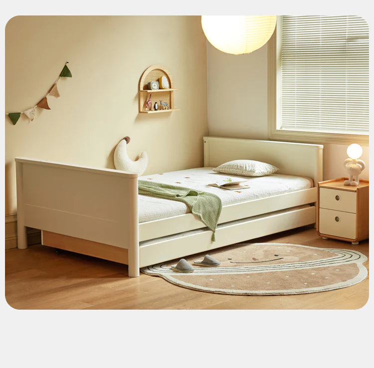 Poplar Solid Wood Children's Storage White Single Bed.