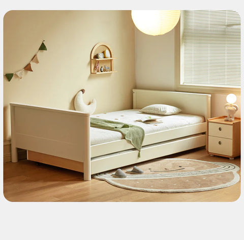 Poplar Solid Wood Children's Storage White Single Bed.