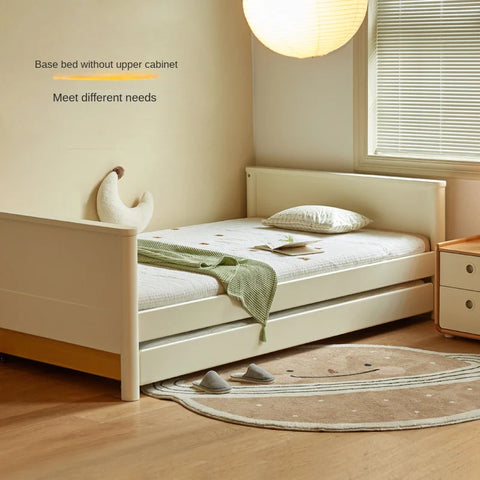 Poplar Solid Wood Children's Storage White Single Bed.