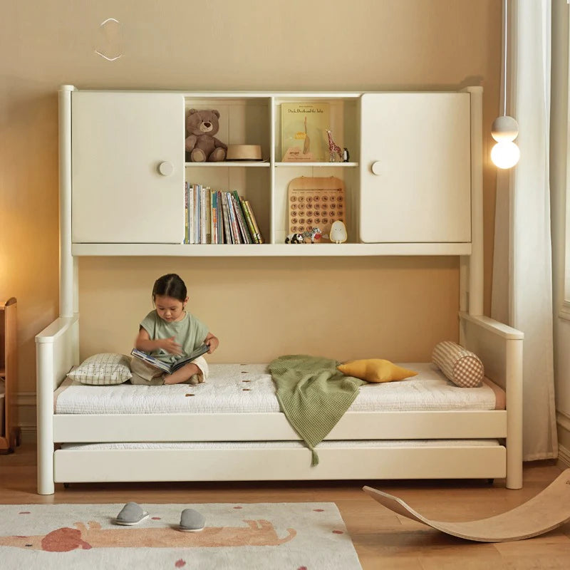 Poplar Solid Wood Children's Storage White Single Bed.