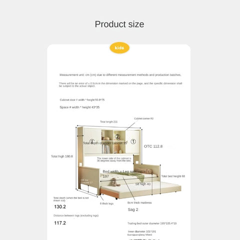 Poplar Solid Wood Children's Storage White Single Bed.