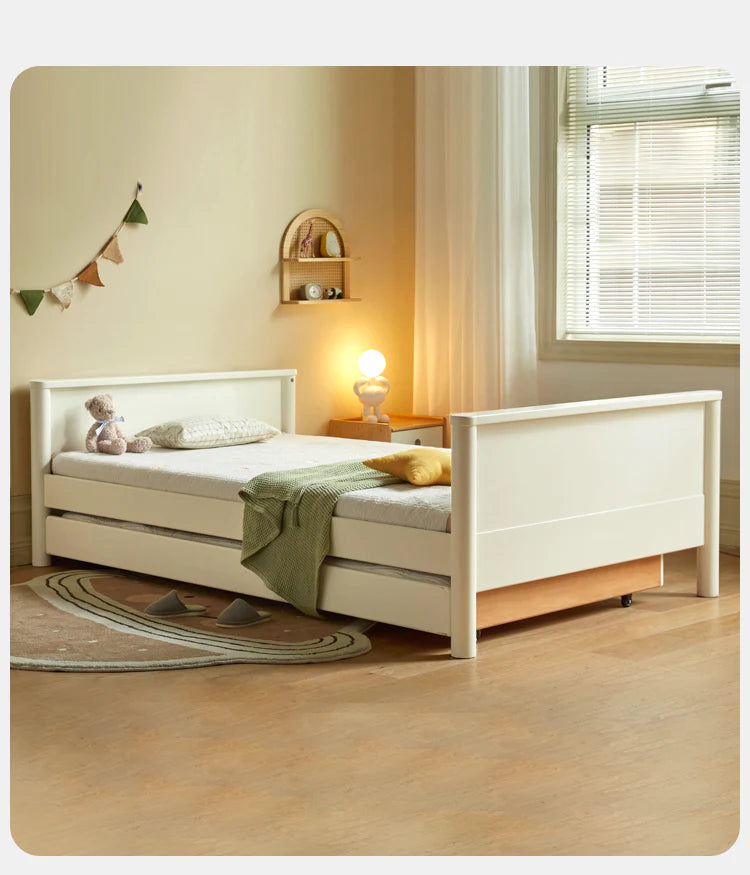 Poplar Solid Wood Children's Storage White Single Bed.