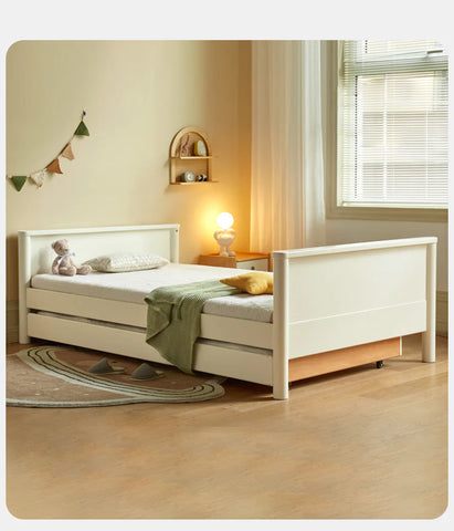 Poplar Solid Wood Children's Storage White Single Bed.