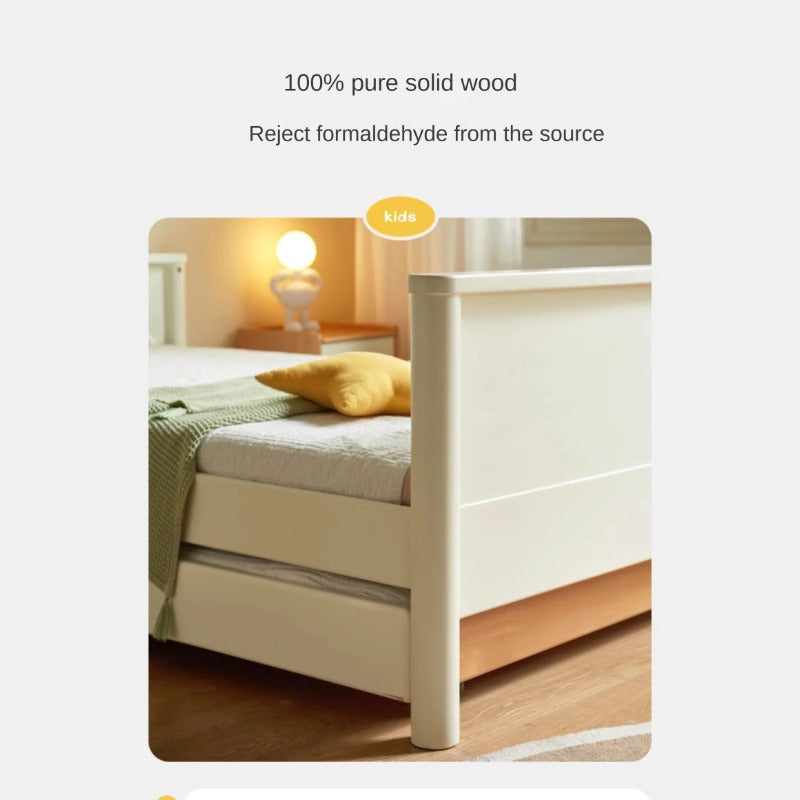 Poplar Solid Wood Children's Storage White Single Bed.