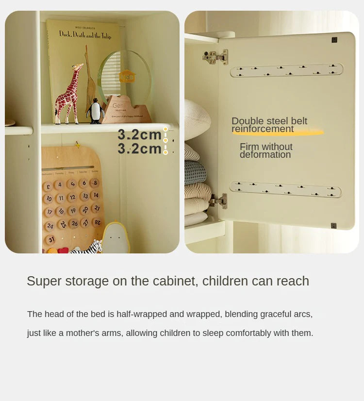 Poplar Solid Wood Children's Storage White Single Bed.