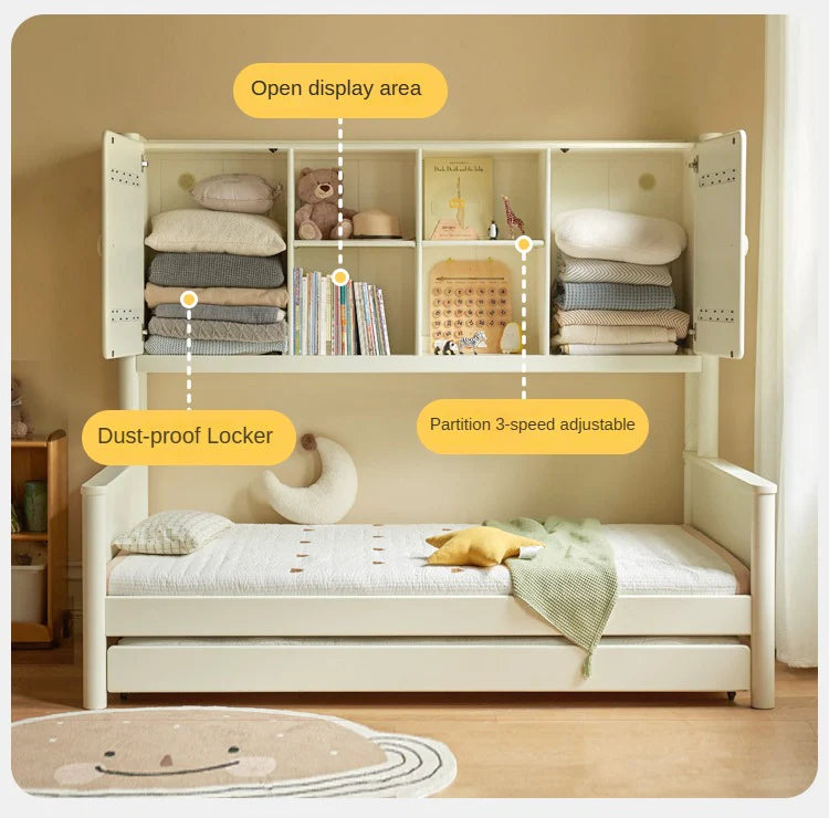 Poplar Solid Wood Children's Storage White Single Bed.