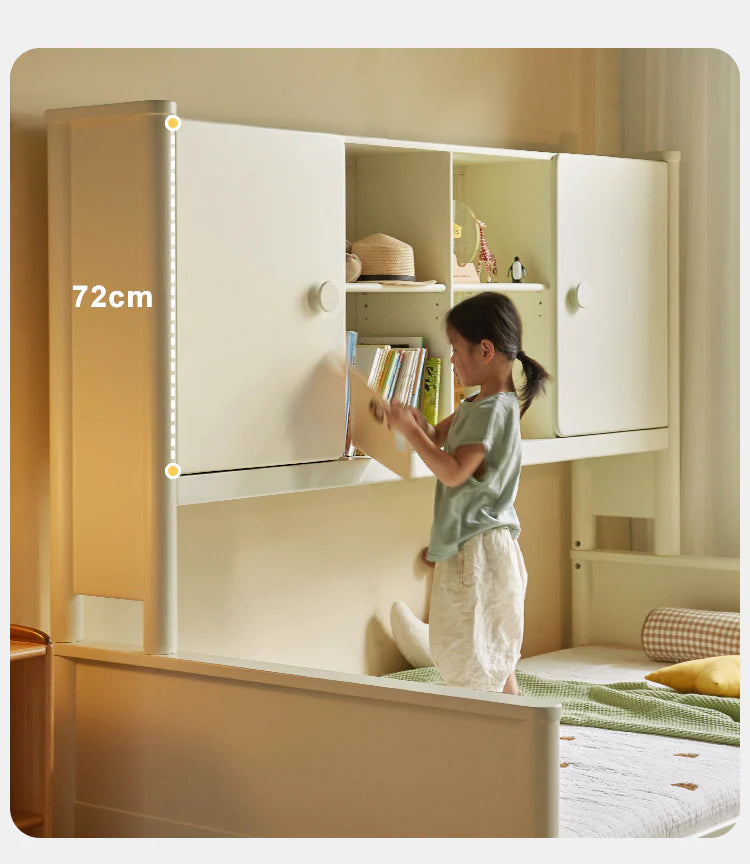 Poplar Solid Wood Children's Storage White Single Bed.