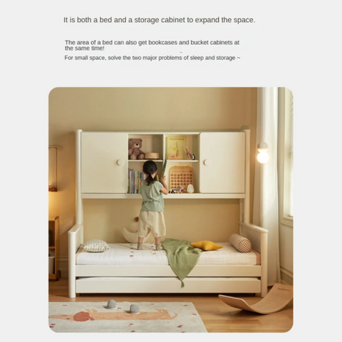 Poplar Solid Wood Children's Storage White Single Bed.