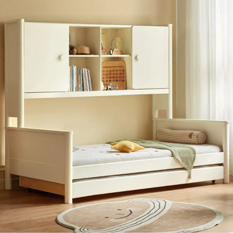 Poplar Solid Wood Children's Storage White Single Bed.