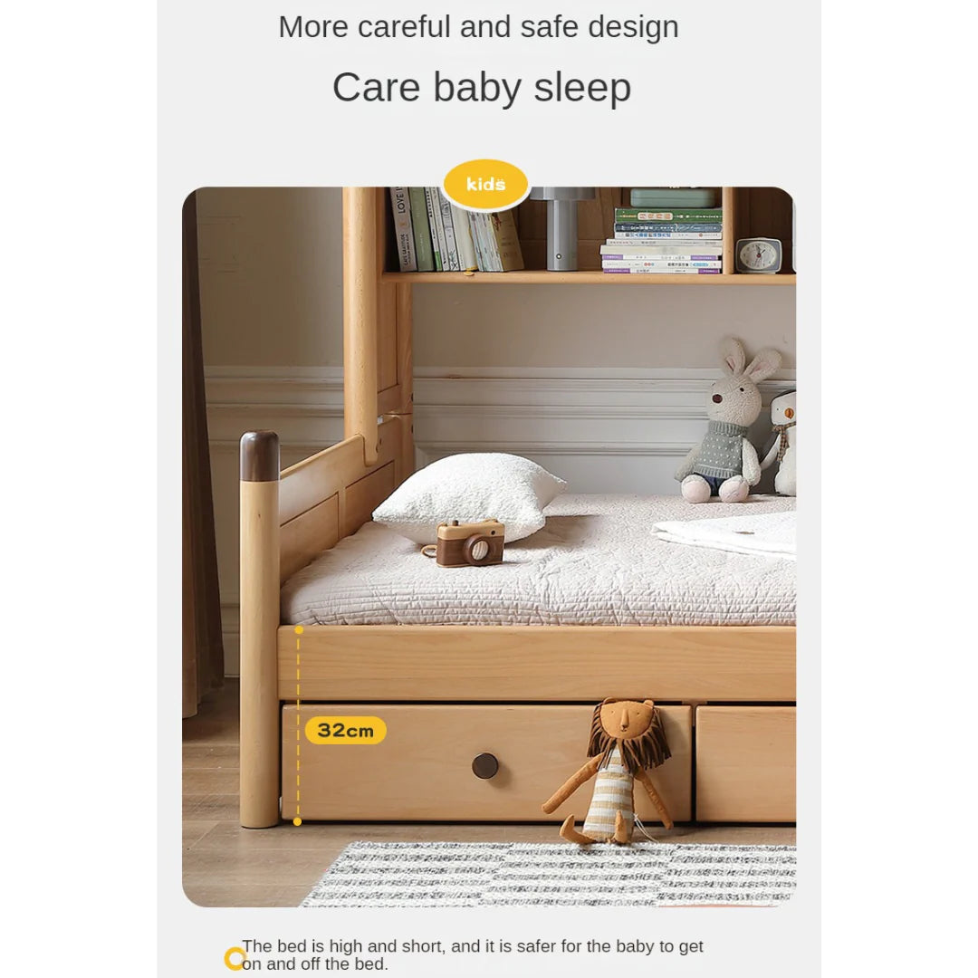 Oak solid wood Multi-function bed with storage