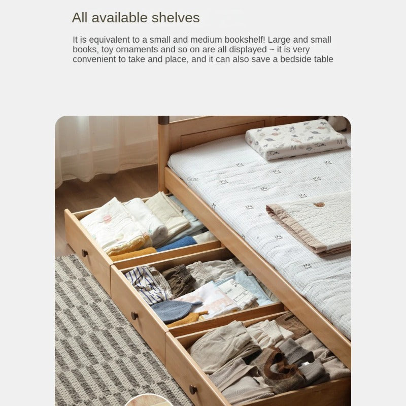 Oak solid wood Multi-function bed with storage